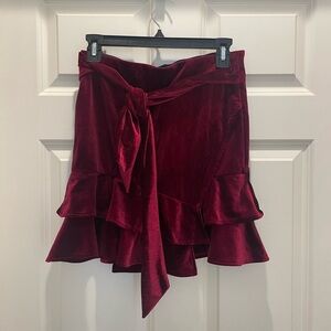 Velvet Burgundy Skirt with Ruffle Hem